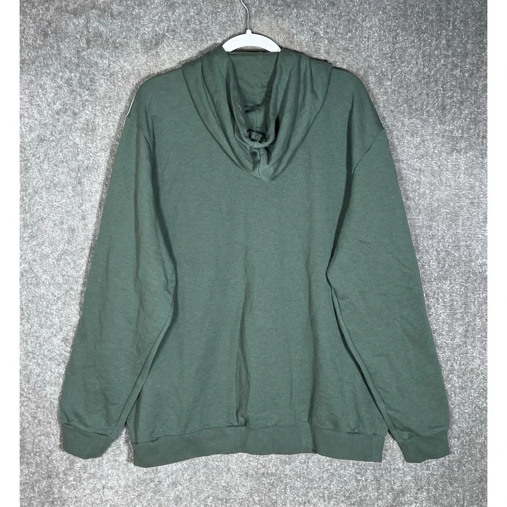 Adidas Essentials Fleece 3 Stripe Logo Hoodie Mens Sz 2XLT Green White SPELLOUT